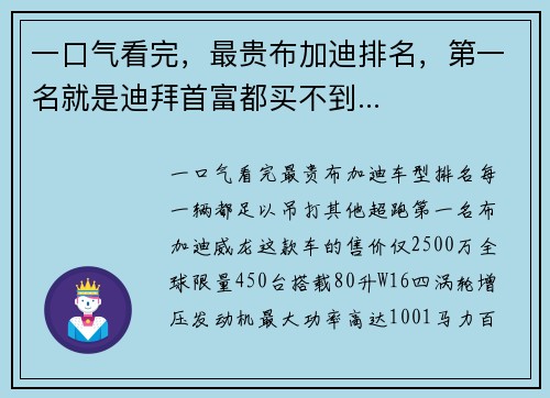 一口气看完,最贵布加迪排名,第一名就是迪拜首富都买不到...