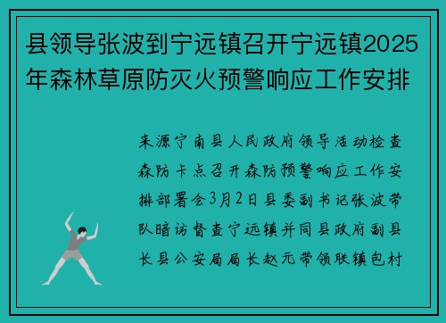 县领导张波到宁远镇召开宁远镇2025年森林草原防灭火预警响应工作安排部署会
