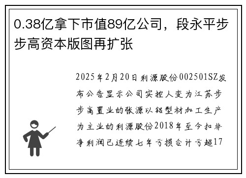 0.38亿拿下市值89亿公司,段永平步步高资本版图再扩张