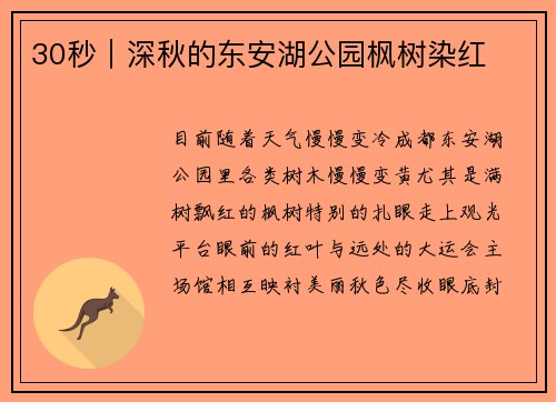 30秒|深秋的东安湖公园枫树染红